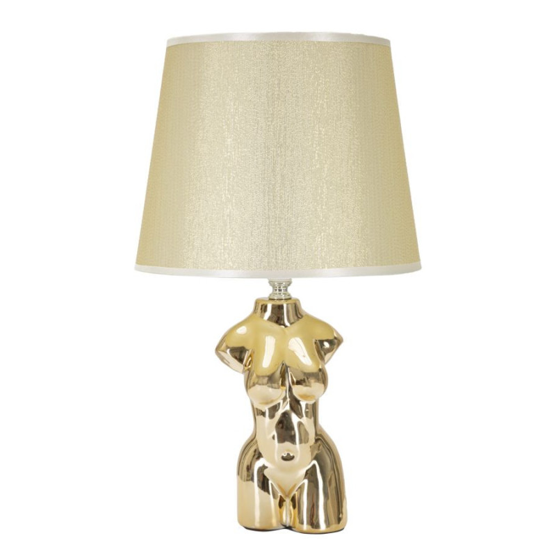 Lampe à poser originale Buste de femme Hauteur 39 cm en Céramique Doré Tissu Blanc crème Glam Woman 