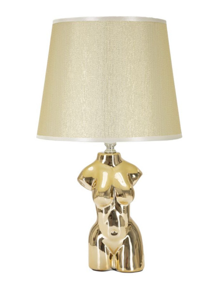 Lampe à poser originale Buste de femme Hauteur 39 cm en Céramique Doré Tissu Blanc crème Glam Woman 