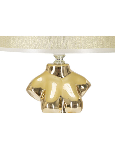 Lampe à poser originale Buste de femme Hauteur 39 cm en Céramique Doré Tissu Blanc crème Glam Woman 