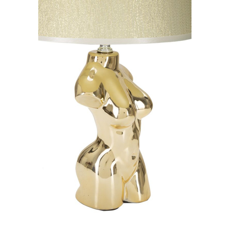 Lampe à poser originale Buste de femme Hauteur 39 cm en Céramique Doré Tissu Blanc crème Glam Woman 
