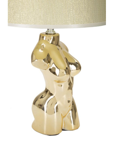 Lampe à poser originale Buste de femme Hauteur 39 cm en Céramique Doré Tissu Blanc crème Glam Woman 