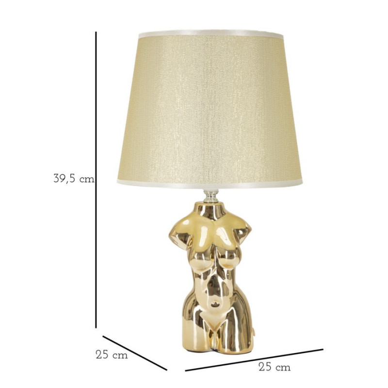 Lampe à poser originale Buste de femme Hauteur 39 cm en Céramique Doré Tissu Blanc crème Glam Woman 