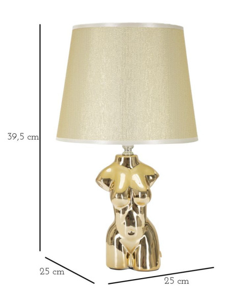 Lampe à poser originale Buste de femme Hauteur 39 cm en Céramique Doré Tissu Blanc crème Glam Woman 