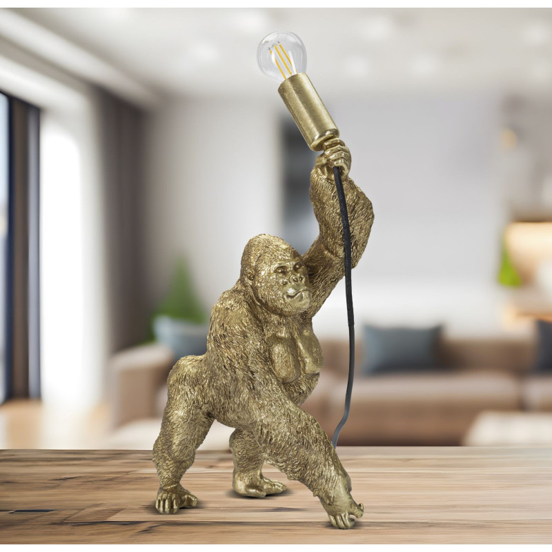 Lampe à poser originale Gorille Hauteur 40 cm en Résine Métal Doré Gorilla 