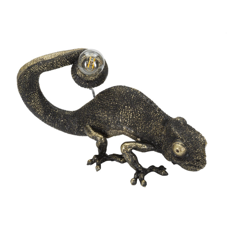 Lampe à poser originale Caméléon 37 cm en Résine Noir Doré Camaleonte 