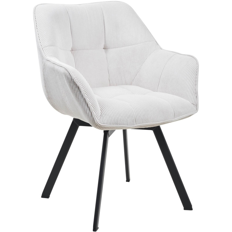 Fauteuil de table Hortense en Velours côtelé Blanc Métal Noir - 1
