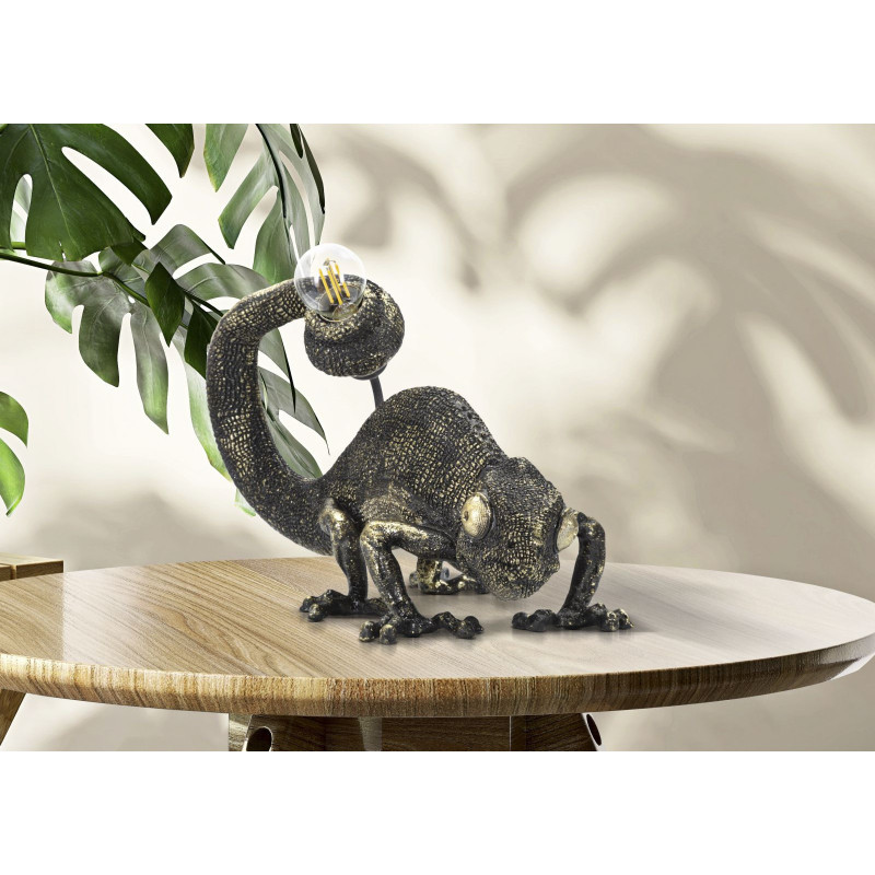 Lampe à poser originale Caméléon 37 cm en Résine Noir Doré Camaleonte 