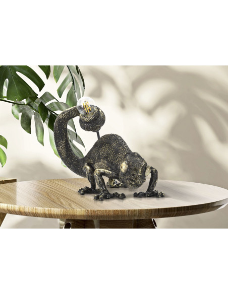 Lampe à poser originale Caméléon 37 cm en Résine Noir Doré Camaleonte 