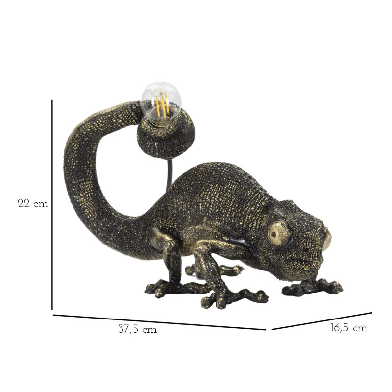 Lampe à poser originale Caméléon 37 cm en Résine Noir Doré Camaleonte 