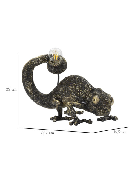 Lampe à poser originale Caméléon 37 cm en Résine Noir Doré Camaleonte 