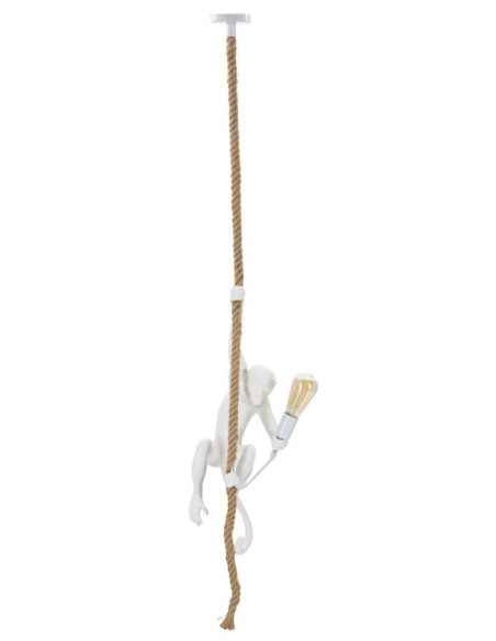 Suspension originale Singe en Résine Blanc Corde Naturel Monkey 