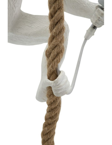 Suspension originale Singe en Résine Blanc Corde Naturel Monkey 