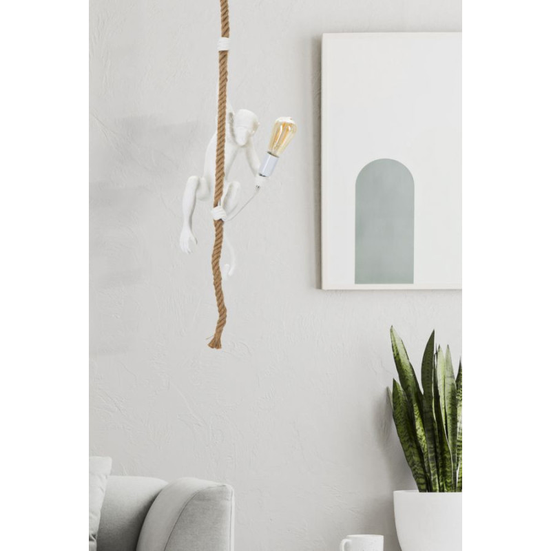 Suspension originale Singe en Résine Blanc Corde Naturel Monkey 