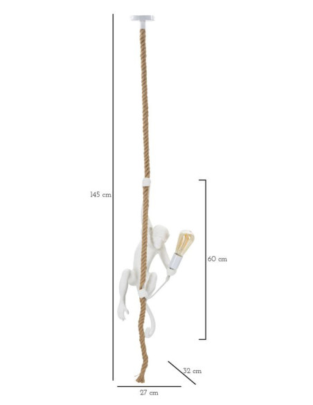 Suspension originale Singe en Résine Blanc Corde Naturel Monkey 