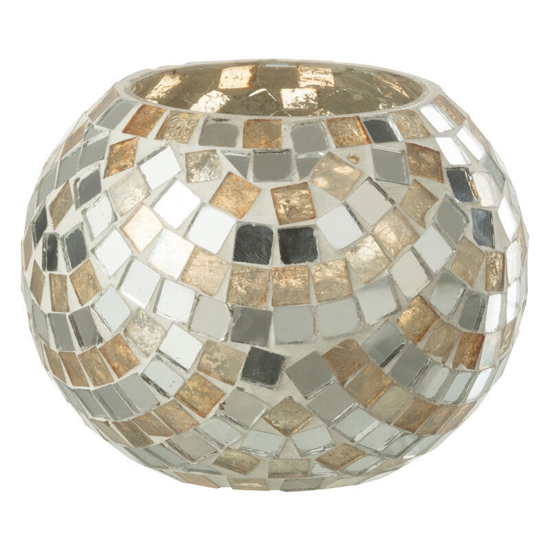 Photophore rond mosaïque argent et doré 10x8 - 1