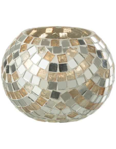 Photophore rond mosaïque argent et doré 10x8 - 1