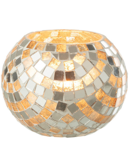 Photophore rond mosaïque argent et doré 10x8 - 2