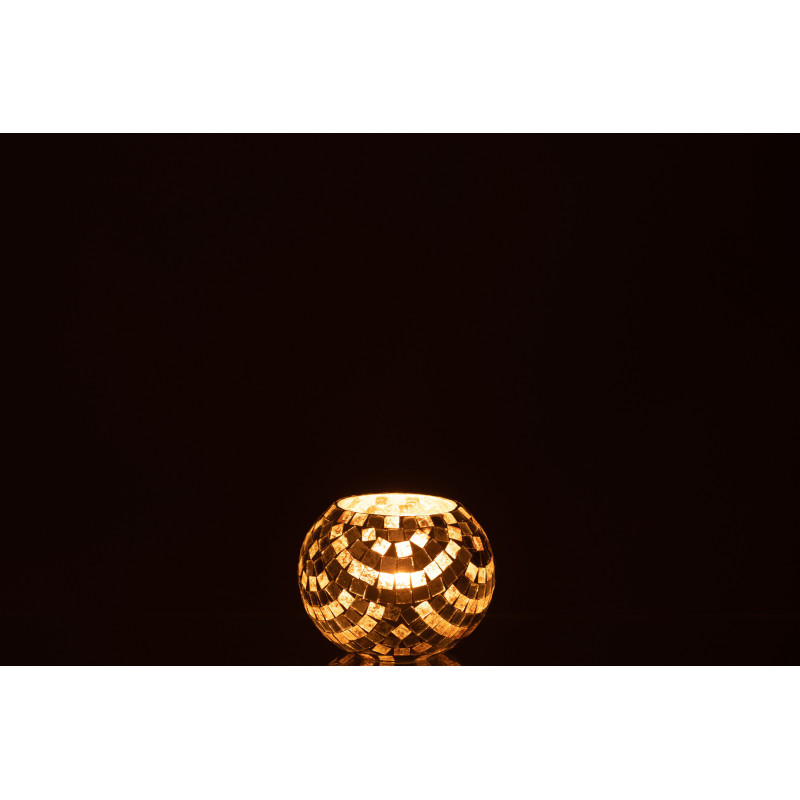 Photophore rond mosaïque argent et doré 10x8 - 3