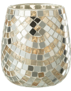 Photophore original mosaïque argent et doré H12 cm - 1