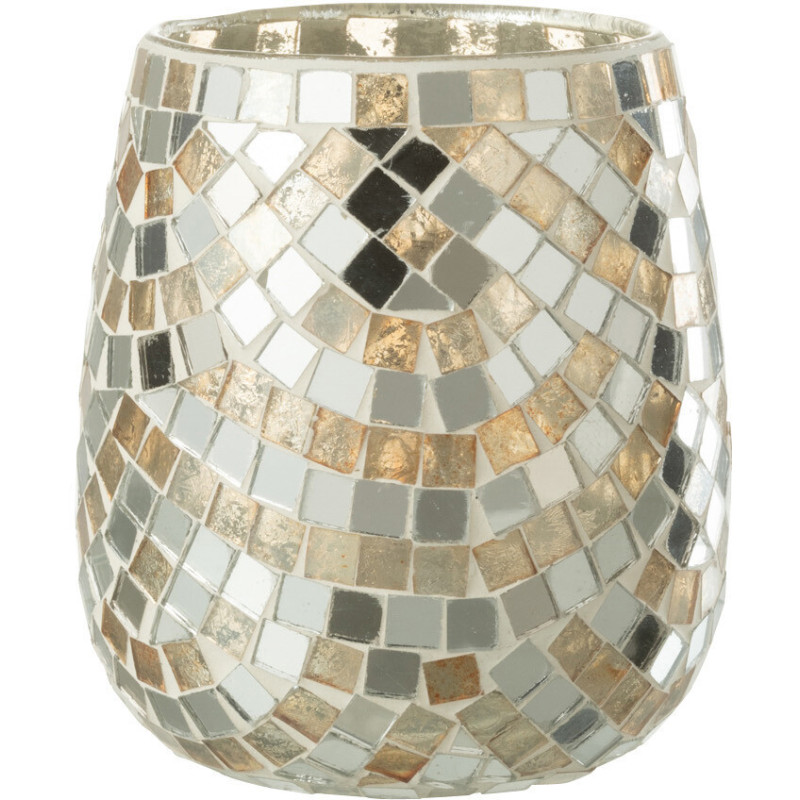 Photophore original mosaïque argent et doré H12 cm - 1