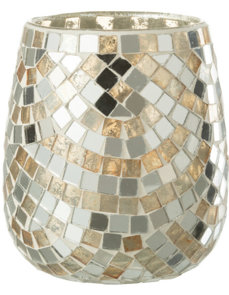 Photophore original mosaïque argent et doré H12 cm - 1