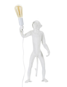 Lampe à poser originale XL Singe debout Hauteur 55 cm en Résine Métal Blanc Monkey 