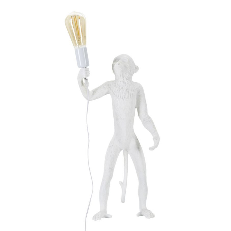 Lampe à poser originale XL Singe debout Hauteur 55 cm en Résine Métal Blanc Monkey 