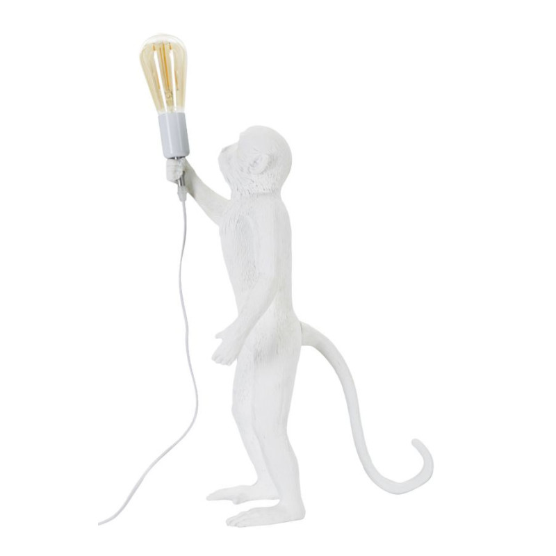 Lampe à poser originale XL Singe debout Hauteur 55 cm en Résine Métal Blanc Monkey 