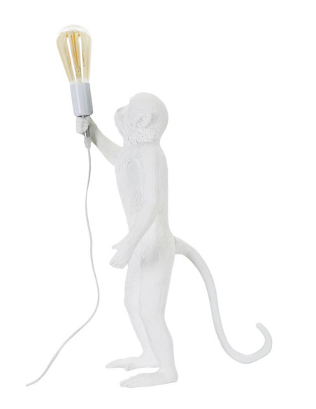 Lampe à poser originale XL Singe debout Hauteur 55 cm en Résine Métal Blanc Monkey 
