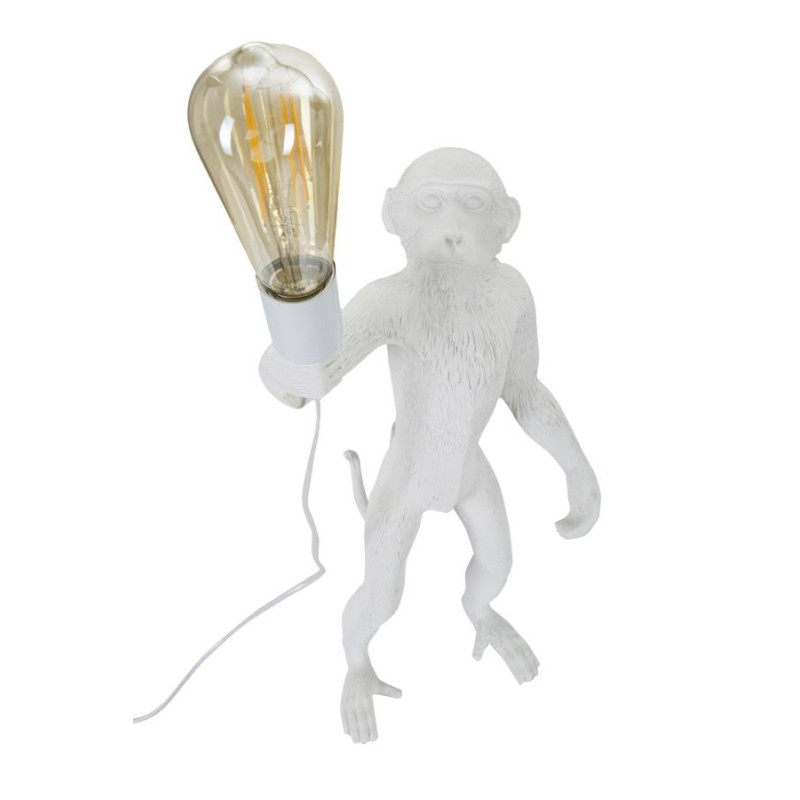 Lampe à poser originale XL Singe debout Hauteur 55 cm en Résine Métal Blanc Monkey 