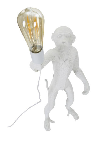 Lampe à poser originale XL Singe debout Hauteur 55 cm en Résine Métal Blanc Monkey 