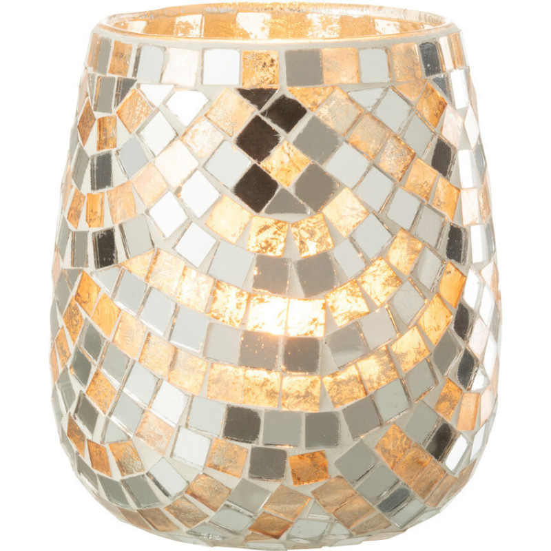 Photophore original mosaïque argent et doré H12 cm - 2