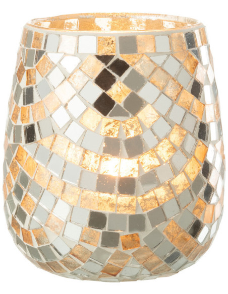 Photophore original mosaïque argent et doré H12 cm - 2