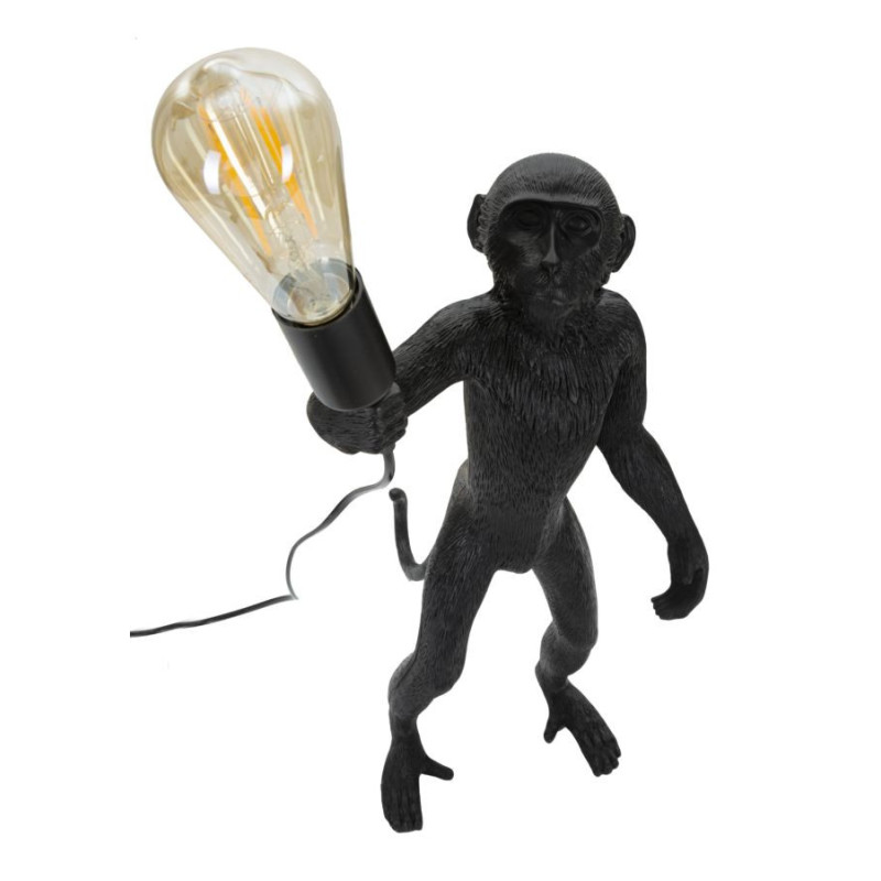 Lampe à poser originale XL Singe debout Hauteur 55 cm en Résine Métal Noir Monkey 