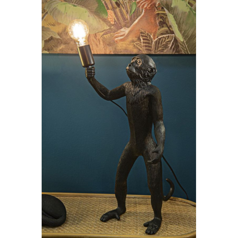 Lampe à poser originale XL Singe debout Hauteur 55 cm en Résine Métal Noir Monkey 