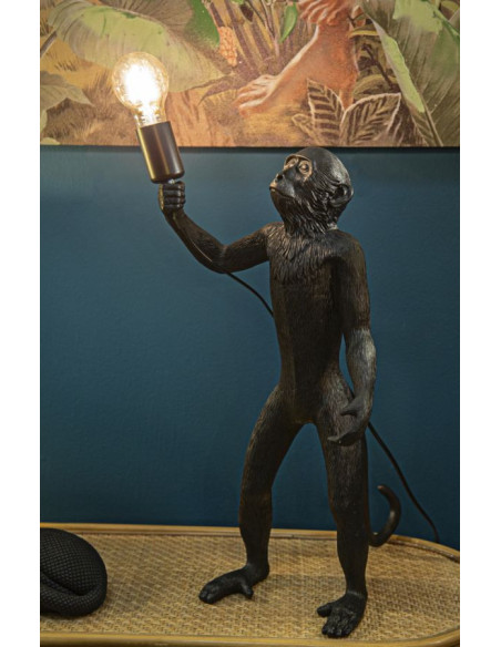 Lampe à poser originale XL Singe debout Hauteur 55 cm en Résine Métal Noir Monkey 