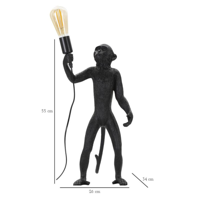Lampe à poser originale XL Singe debout Hauteur 55 cm en Résine Métal Noir Monkey 