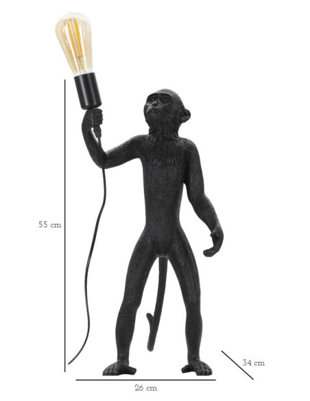 Lampe à poser originale XL Singe debout Hauteur 55 cm en Résine Métal Noir Monkey 
