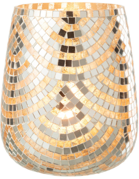 Photophore XL mosaïque argent et doré H21 cm - 2