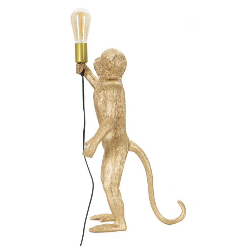 Lampe à poser originale XL Singe debout Hauteur 55 cm en Résine Métal Doré Monkey 