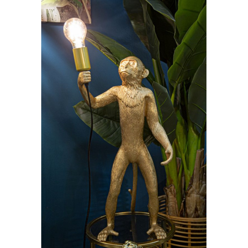 Lampe à poser originale XL Singe debout Hauteur 55 cm en Résine Métal Doré Monkey 