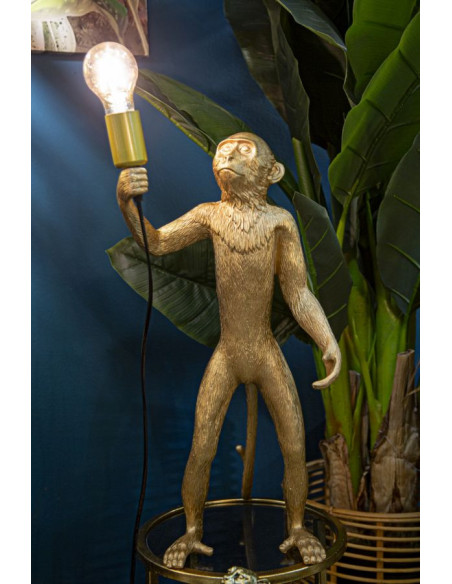 Lampe à poser originale XL Singe debout Hauteur 55 cm en Résine Métal Doré Monkey 