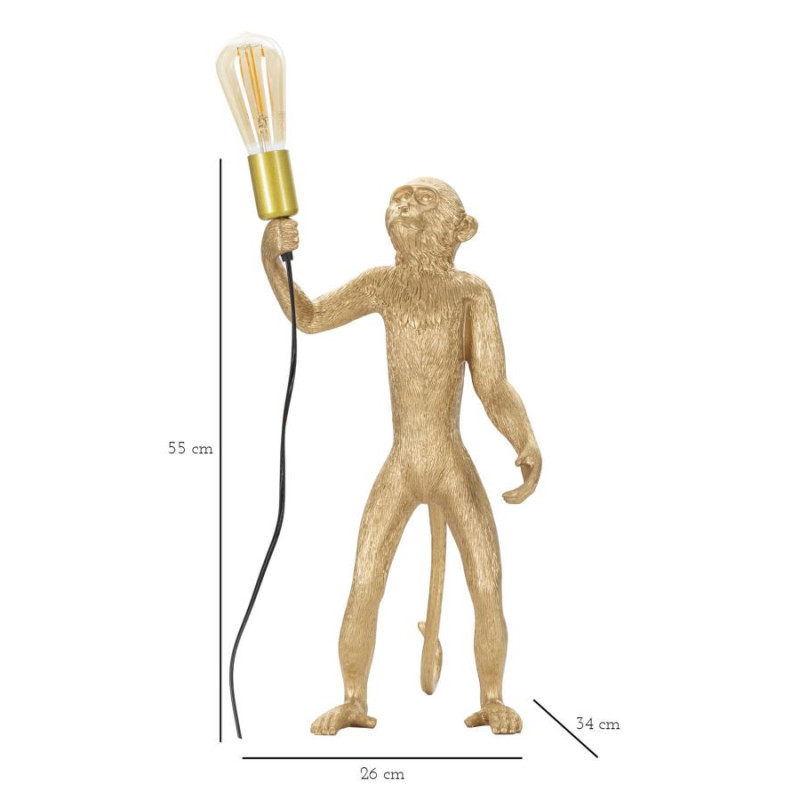 Lampe à poser originale XL Singe debout Hauteur 55 cm en Résine Métal Doré Monkey 