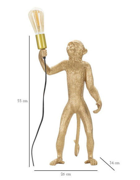 Lampe à poser originale XL Singe debout Hauteur 55 cm en Résine Métal Doré Monkey 