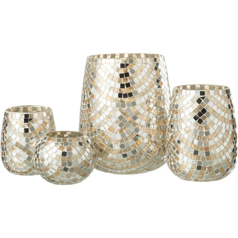 Photophore XL mosaïque argent et doré H21 cm - 4