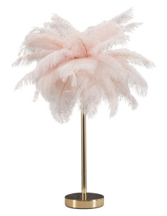 Lampe à poser moderne XL Plumes Hauteur 55 cm en Métal Doré Plastique Rose Palm 