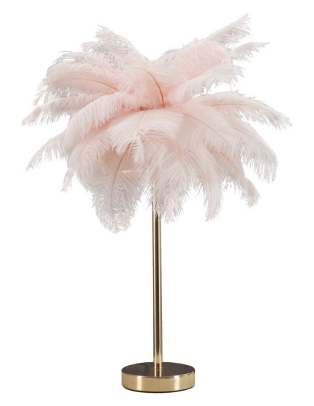 Lampe à poser moderne XL Plumes Hauteur 55 cm en Métal Doré Plastique Rose Palm 