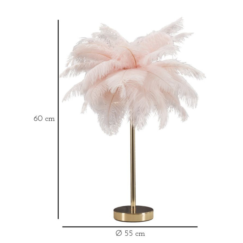 Lampe à poser moderne XL Plumes Hauteur 55 cm en Métal Doré Plastique Rose Palm 