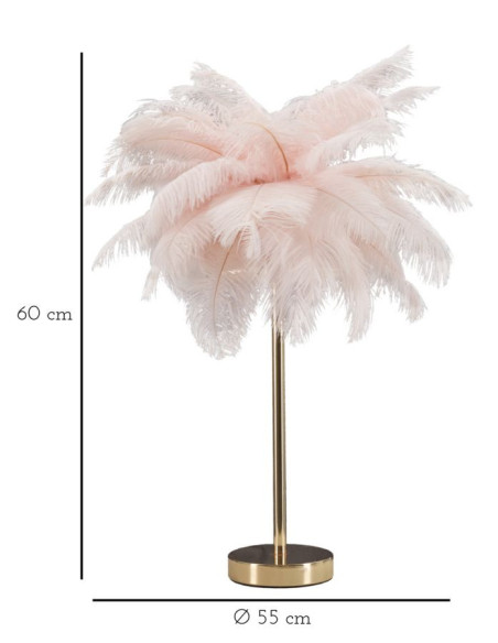 Lampe à poser moderne XL Plumes Hauteur 55 cm en Métal Doré Plastique Rose Palm 
