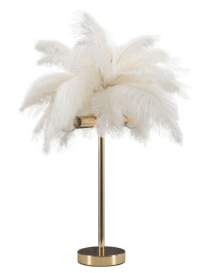 Lampe à poser moderne XL Plumes Hauteur 55 cm en Métal Doré Plastique Blanc Palm 